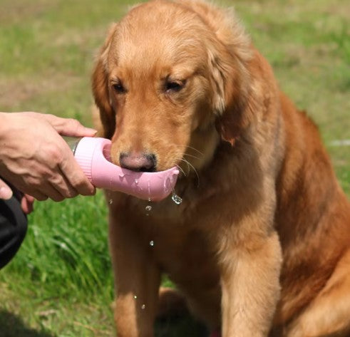 TrailSip portable pet water bottle with drinking tray