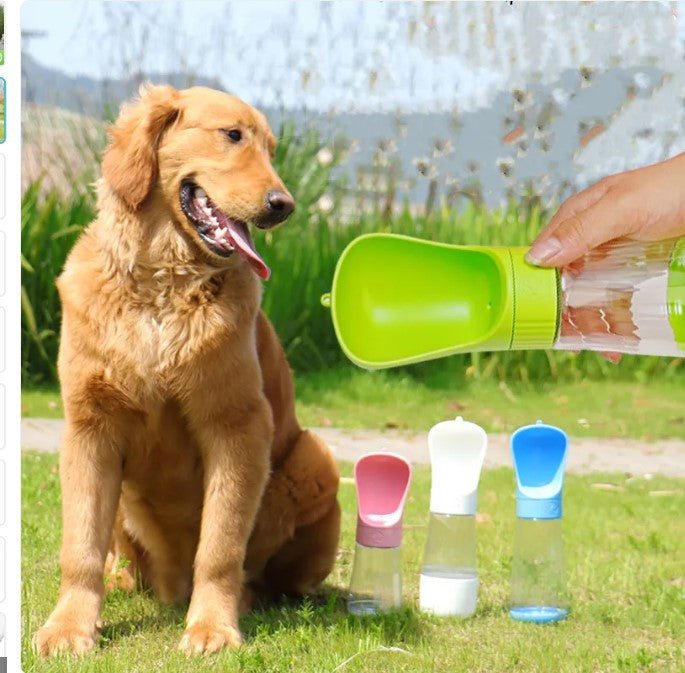 TrailSip portable pet water bottle with drinking tray
